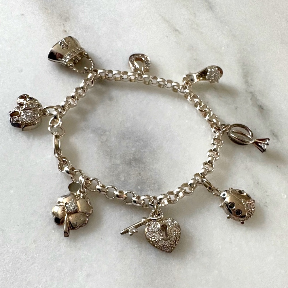 Sterling silver charm bracelet with 8 charms